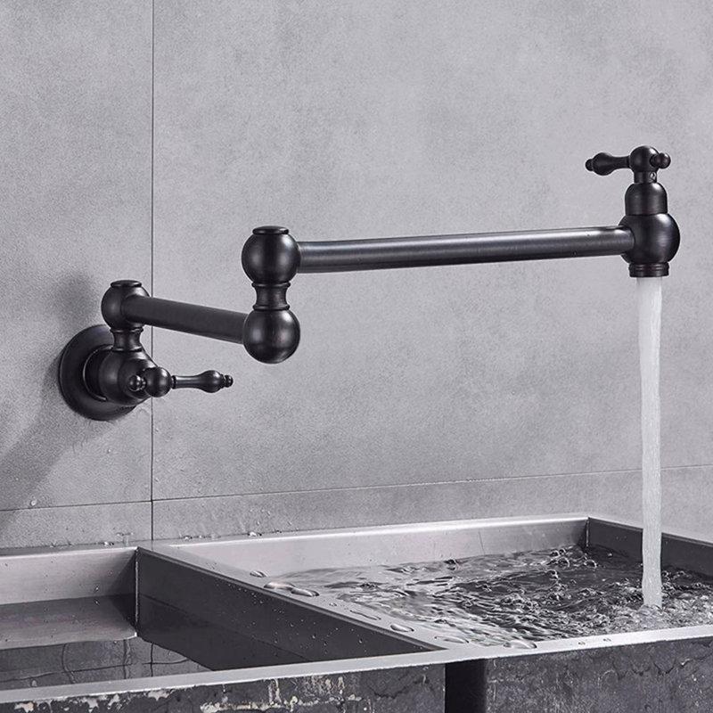 Wall Mount Pot Filler Faucet With Double Joint Swing Arms, Matte Black