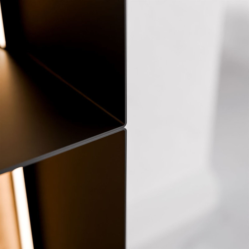 3 Piece Square Metal Cube Shelf, Black / Black with LED