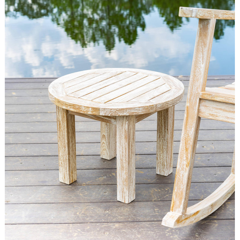 Galvan Round Teak Outdoor Side Table , 19.89'' in. W 19.89'' in. D, White