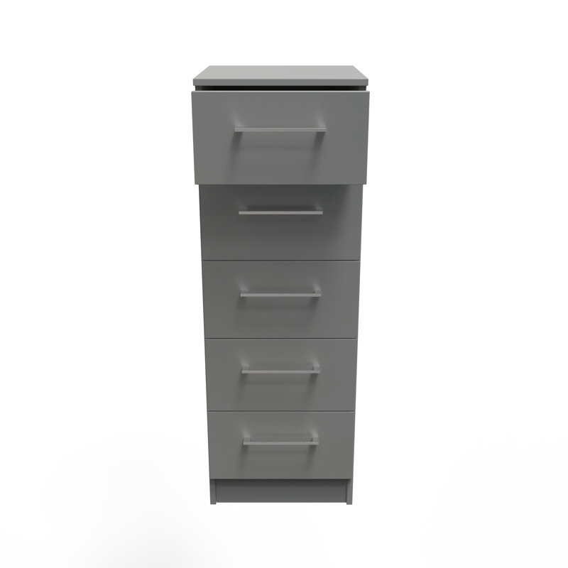 Fully Assembled Oteri 5 - Drawer Chest of Drawers, Uniform Grey Gloss/Dusk Grey