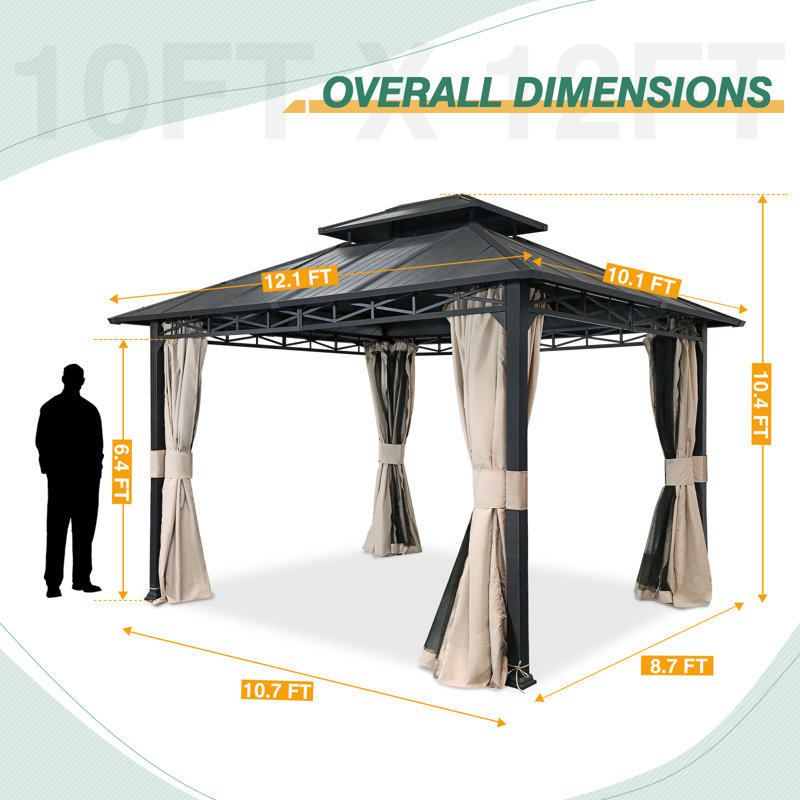 12 pi. L 10 pi. D Pavillon de jardin en métal