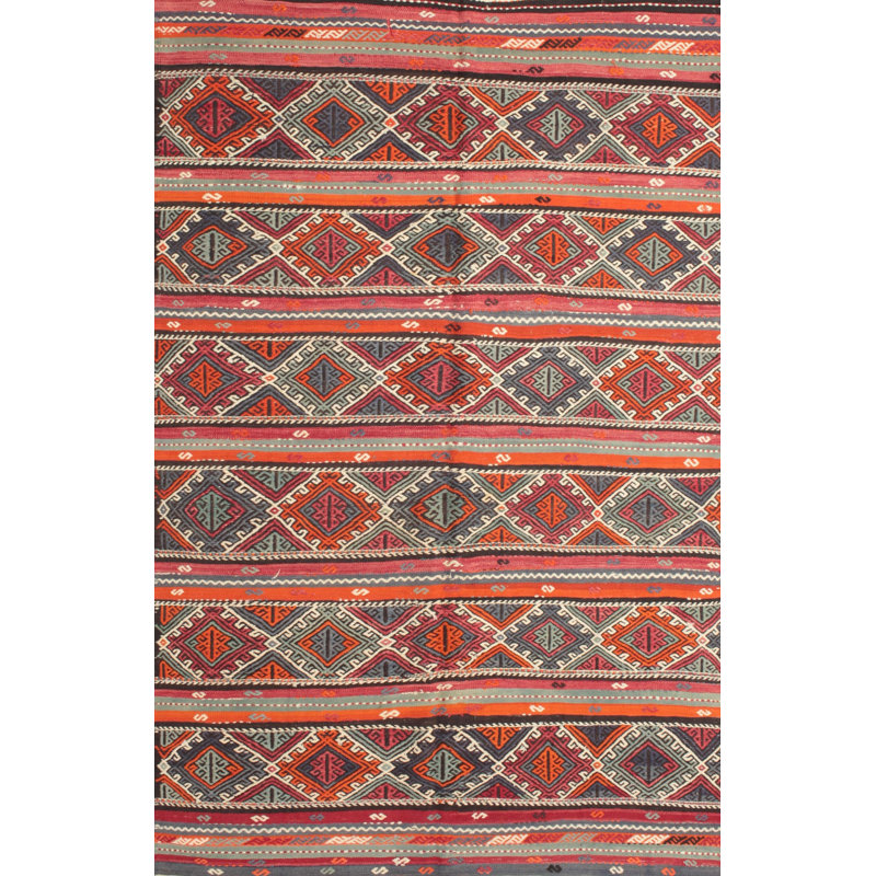 Tapis rouge/vert/brun zone contemporaine, Rectangle 8 pi x 12 pi