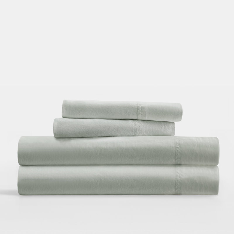 Ensemble de draps en coton Sateen, Brume verte, Ensemble de draps divisés très grand lit avec 2 