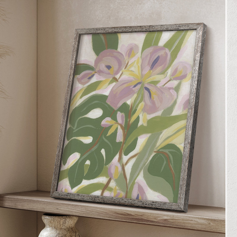 Orchidée tropicale brossée I, reproduction encadrée - bois massif, H 11 po x l 9 po
