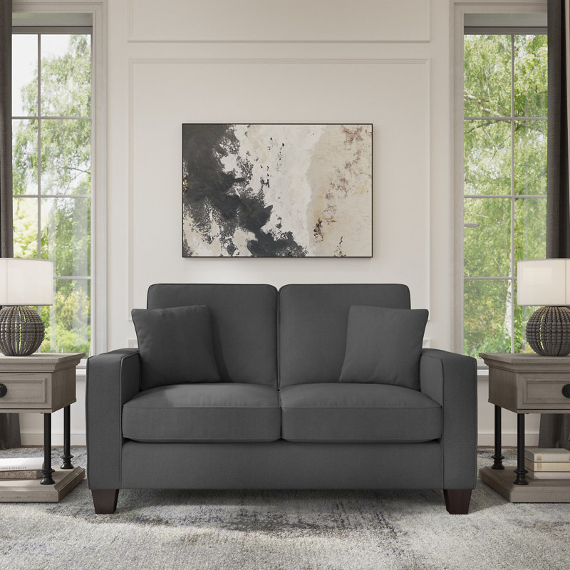 Causeuse à accoudoirs carrés de 61 po avec coussins réversibles Alitza, Gris anthracite
