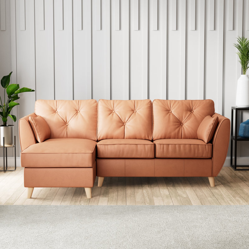 Hoxton 3 Seater Leather Maxi Sofa Chaise, Saddle, Left Hand Facing, Light Wood