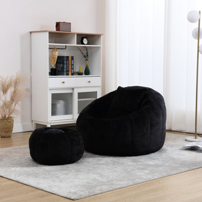 Fauteuil à billes confortable avec repose-pieds et oreiller, rembourré en éponge haute densité, pour les adolescents dans le salon