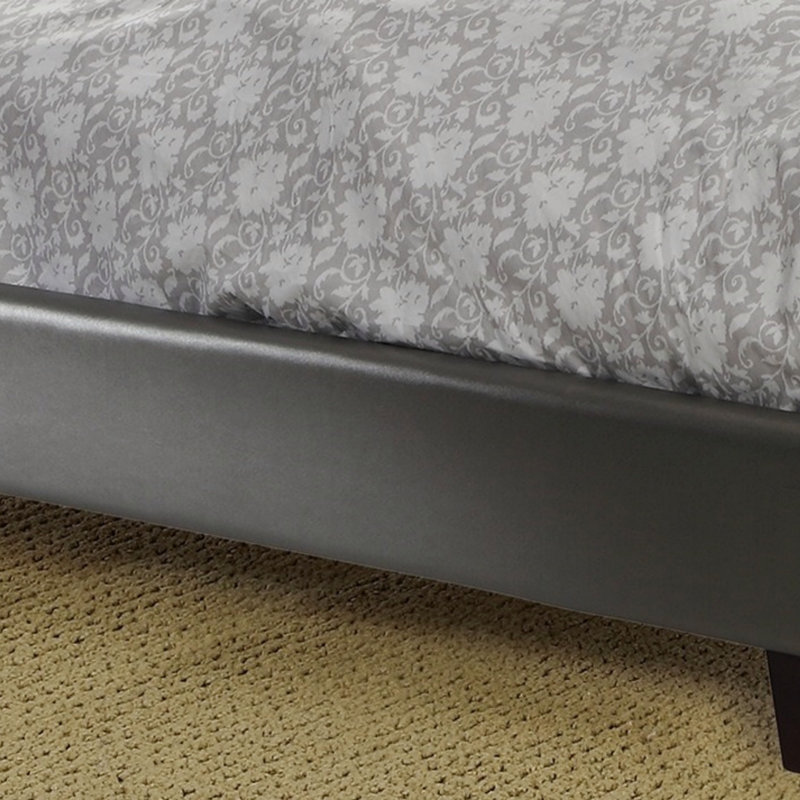 Full Size Bed 1Pc  Bed Set Silver Faux Leather Upholstered Tufted Bed Frame Headboard Bedroom Furniture (Bed)