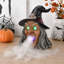 Tête de sorcière décorative pour l'Halloween avec lumière DEL et effet brume, décoration de table effrayante avec yeux brillants
