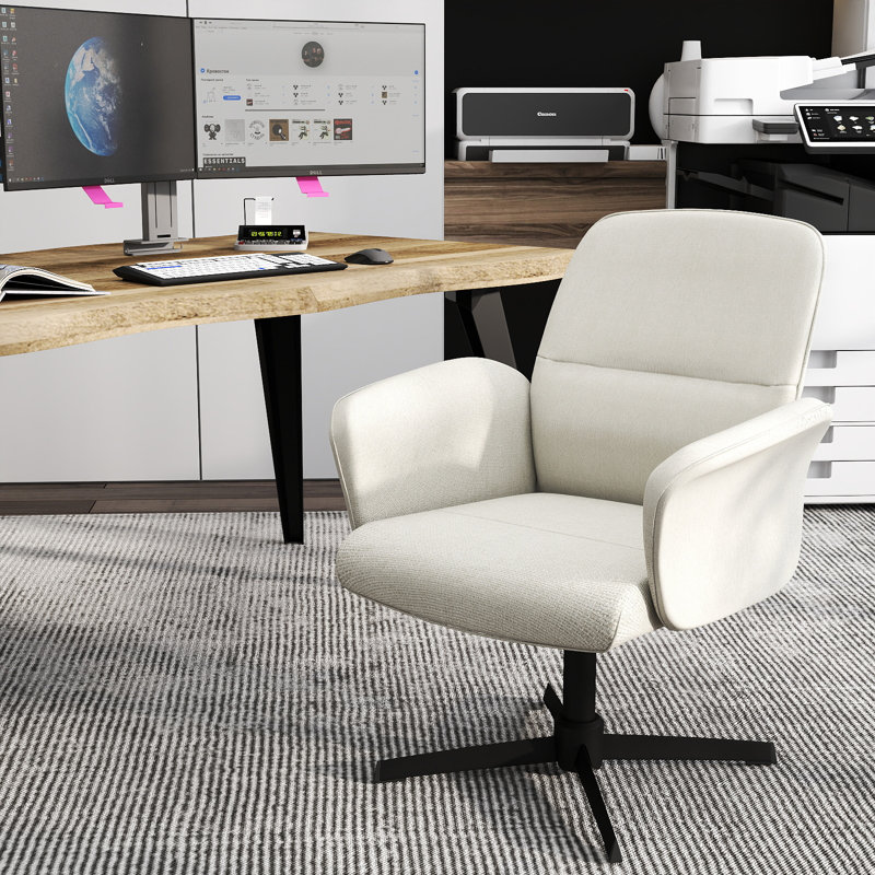 Modern Home Office Desk and Swivel Chair Set – 63" Desk Top with Wave Edge & Adjustable Fabric Upholstered Chair