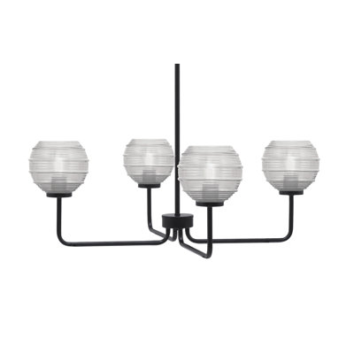 Lustre 4 lumières Amarmula, finition noir mat, verre côtelé transparent de 6 po