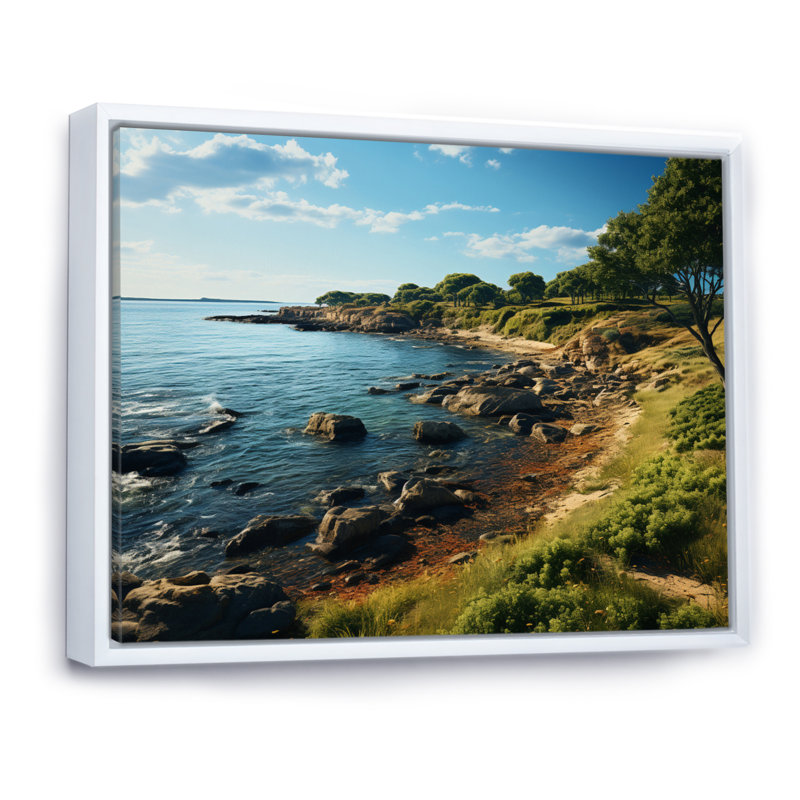 Rhode Seashore Island Landscape - impression, Cadre flottant blanc, H 24 po x l 32 po x P 1 po
