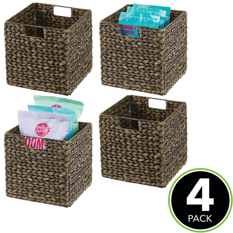 mDesign Woven Hyacinth Kitchen Storage Organizer Basket Bin, Black, 4, 10.5" H x 10.5" W x 10.5" D