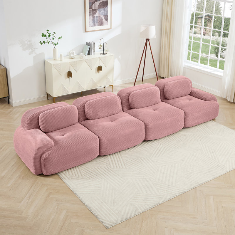 Canapés ergonomiques en velours côtelé rose, canapé modulaire confortable à 4 places pour les maisons