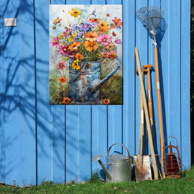 Watering Can Bouquet Outdoor Canvas Art