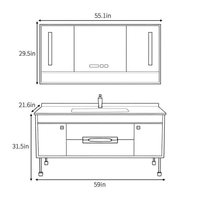 Nordic style light luxury bathroom cabinet, 31.5" H x 59" W x 21.6" D