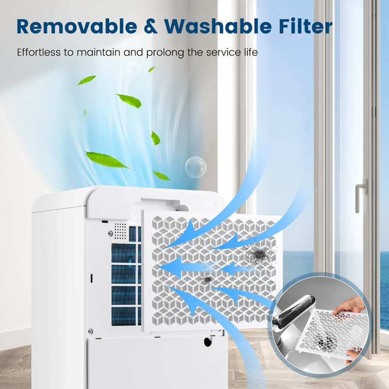 Costway 32 Pints Console Dehumidifier, Blue/White