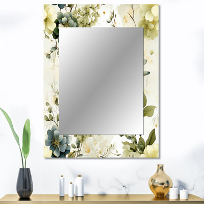 Yulon Green Botanical Dreams - miroir décoratif en patchwork, miroir mural en patchwork, impression d'art en métal