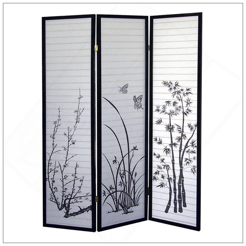 Grand paravent à 3 panneaux de style floral avec finition noire, parfait pour l'intimité et la définition de l'espace