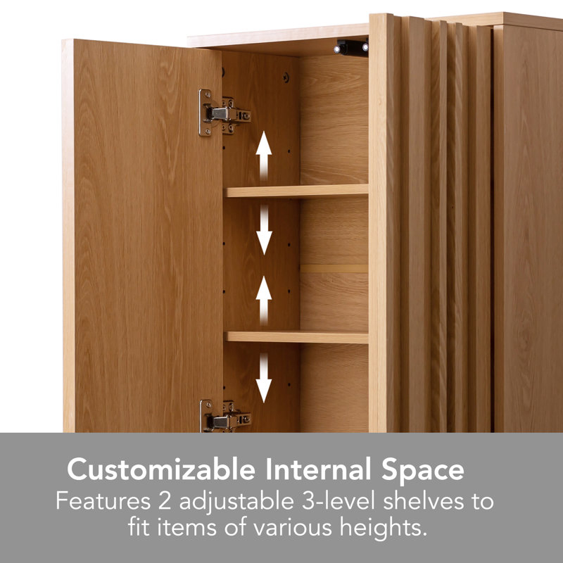 Armoire murale moderne à 2 portes avec lattes Modern, armoire à pharmacie flottante de 0,6 po d'épaisseur avec tablettes réglables, rangement au-dessus de la toilette pour salle de lavage, chêne naturel
