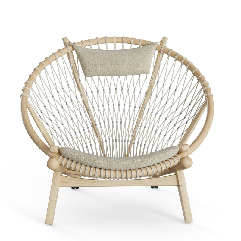 38" Wide Polyester Papasan Chair, Light Gray/Natural Ash