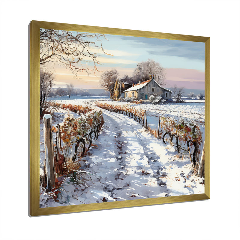 «Vineyard Winter Scenery» sur toile, Cadre doré simple, H 36 po x l 36 po x P 1,5 po