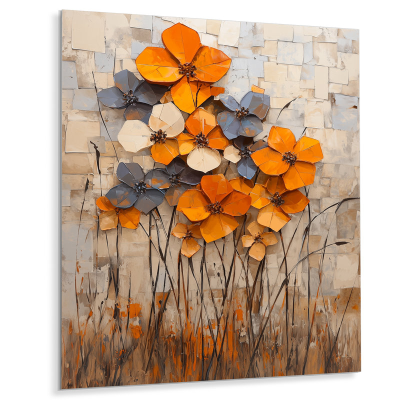 «Blooming Autumn Rhododendron Geometric Horizon III» - Impression sur métal rhododendron, H 32 po x l 16 po