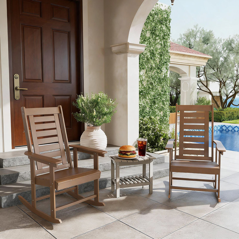 Chaises à haut dossier et chaises berçantes d'extérieur 2 pièces, Brun