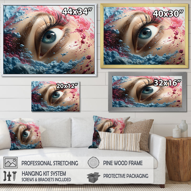 Blue Eye Visions sur impression sur toile, Cadre simple argenté, H 34 po x l 44 po x P 1,5 po