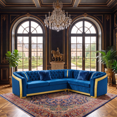 106 Inches L-Shaped Chesterfield Sectional Sofa, Button Tufted with Pillows for Living Room, Easy to Assemble