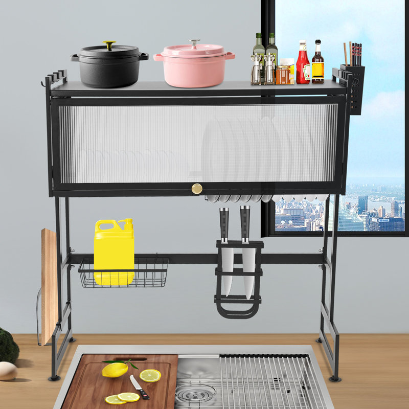 29.53In Kitchen Dish Drying Rack With Door, Black