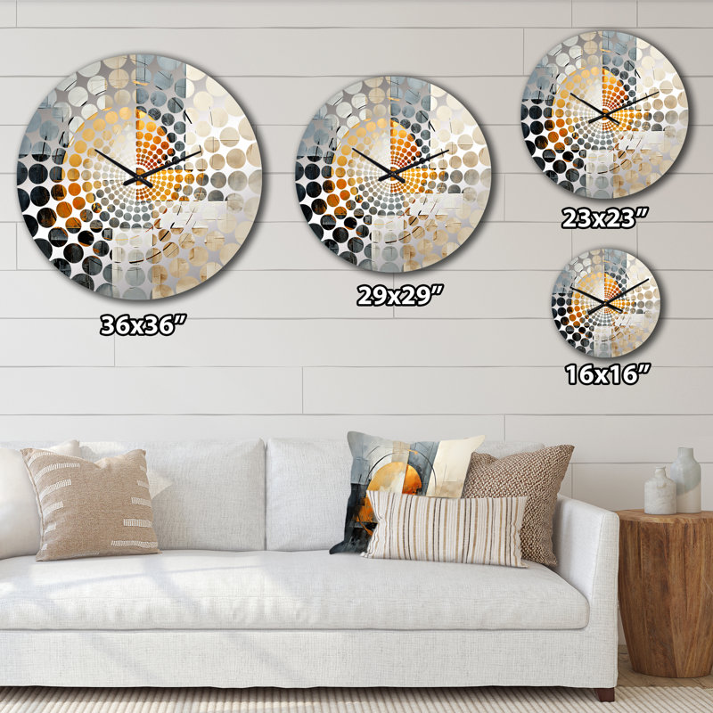 Gold Grey Gleaming Geometry VI - Abstract Collages Wall Clock, Extra Large
