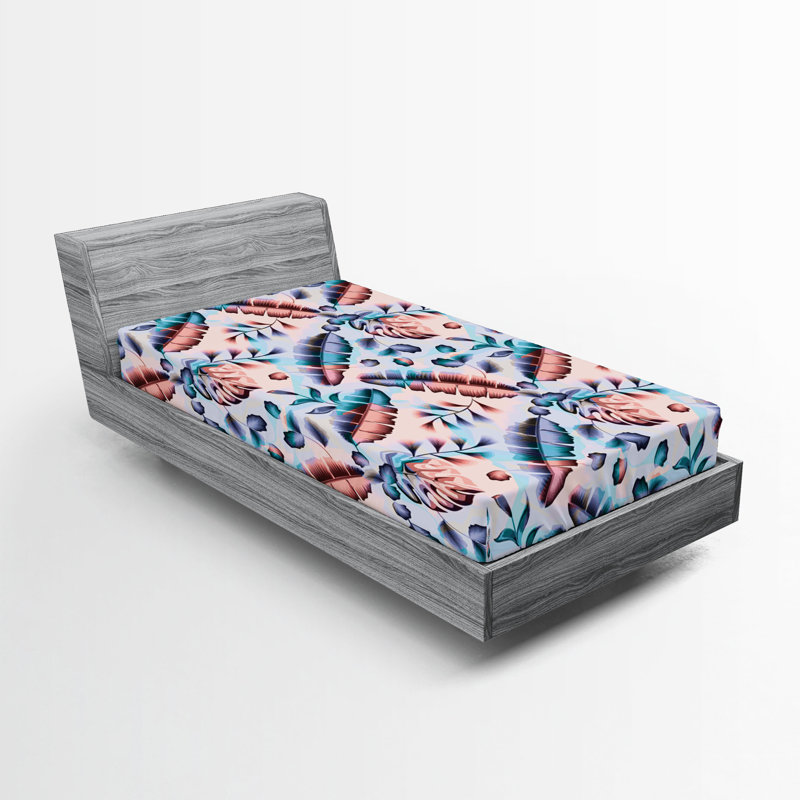 Drap-housse floral Ambesonne, Drap-housse pour lit simple TG, Turquoise, lavande, saumon / floral