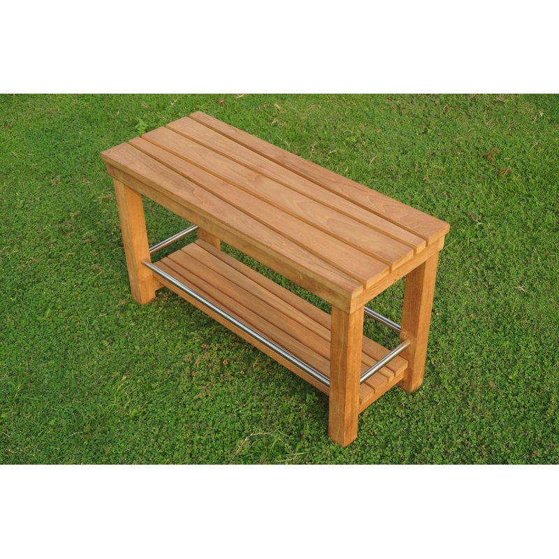 Macedo Outdoor Teak Side Table, 18" H x 12" L x 30" W
