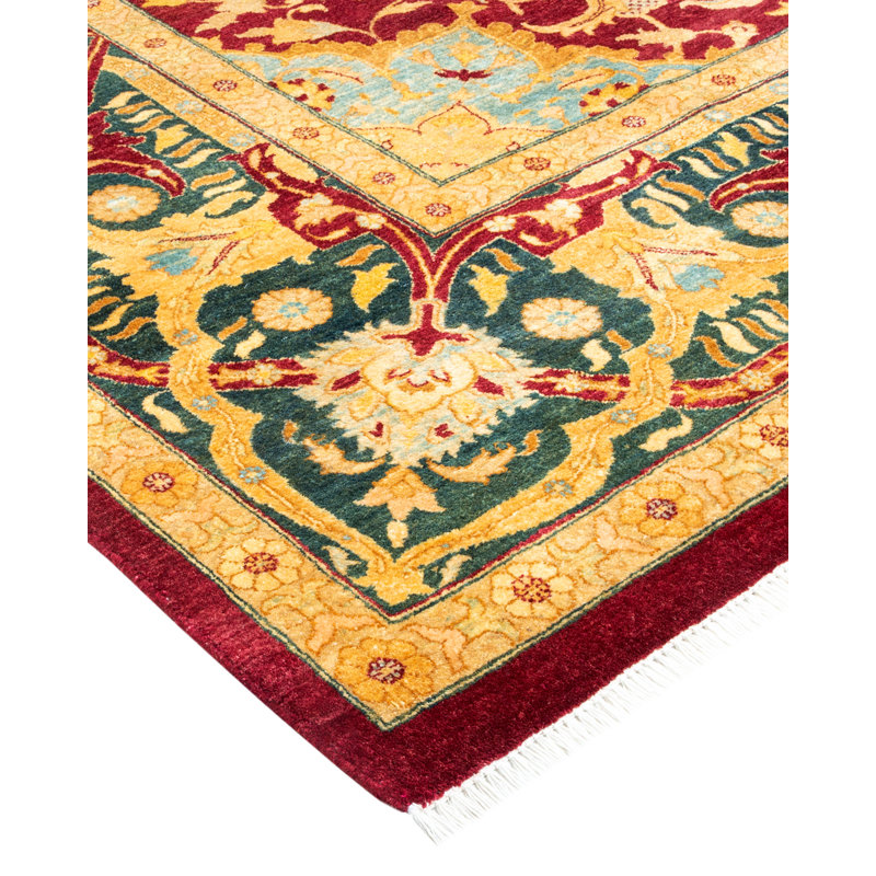 Tapis unique noué à la main Keenan - Bourgogne, 8 pi 2 po x 10 pi 2 po
