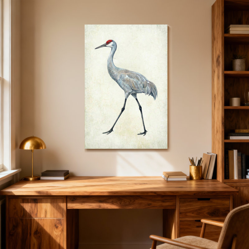 Animaux, grue du Canada marchant sur toile, H 40 po x l 28 po