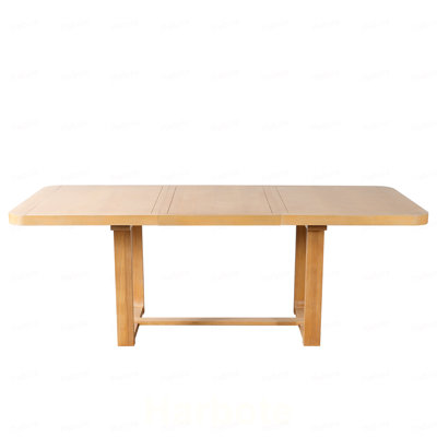 Extendable Solid Wood Dining Table, 60-84inch Rectangular Kitchen Table with Rounded Corners, Removable Leaf, Groove Line Detailing, Stretcher Base &
