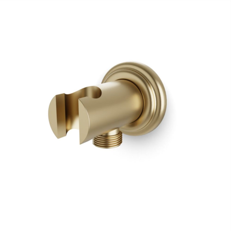 Shower Wall Outlet And Holder With Classic Escutcheon Brushed Nickel, Satin Brass