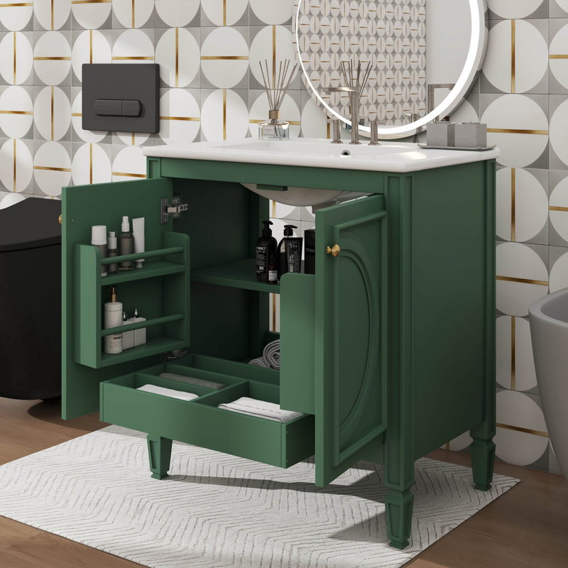 Meuble-lavabo 30 po avec lavabo et deux portes avec tablette, Vert