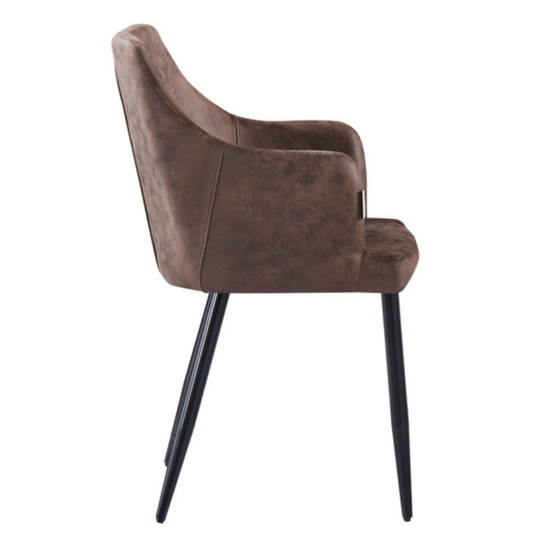 Set Of 6 Lehmann Upholstered Dining Chair | Armchair | Metal Legs, Dark Brown