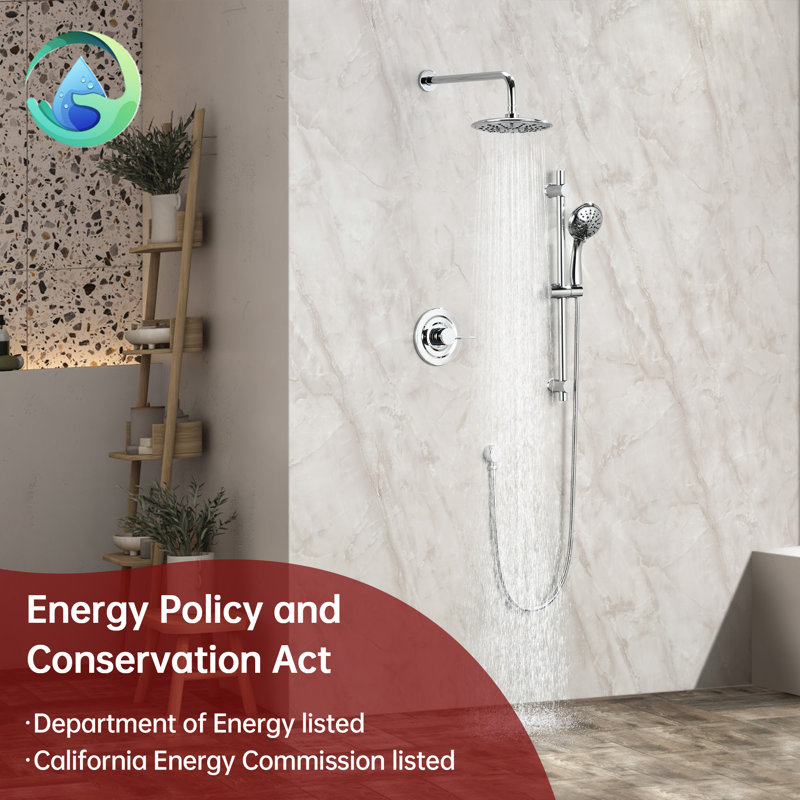 SUMERAIN Rain Bathroom Complete Shower System with 3 Setting Spray Handheld Shower, Shower Faucet Set with Slide Bar, Chrome