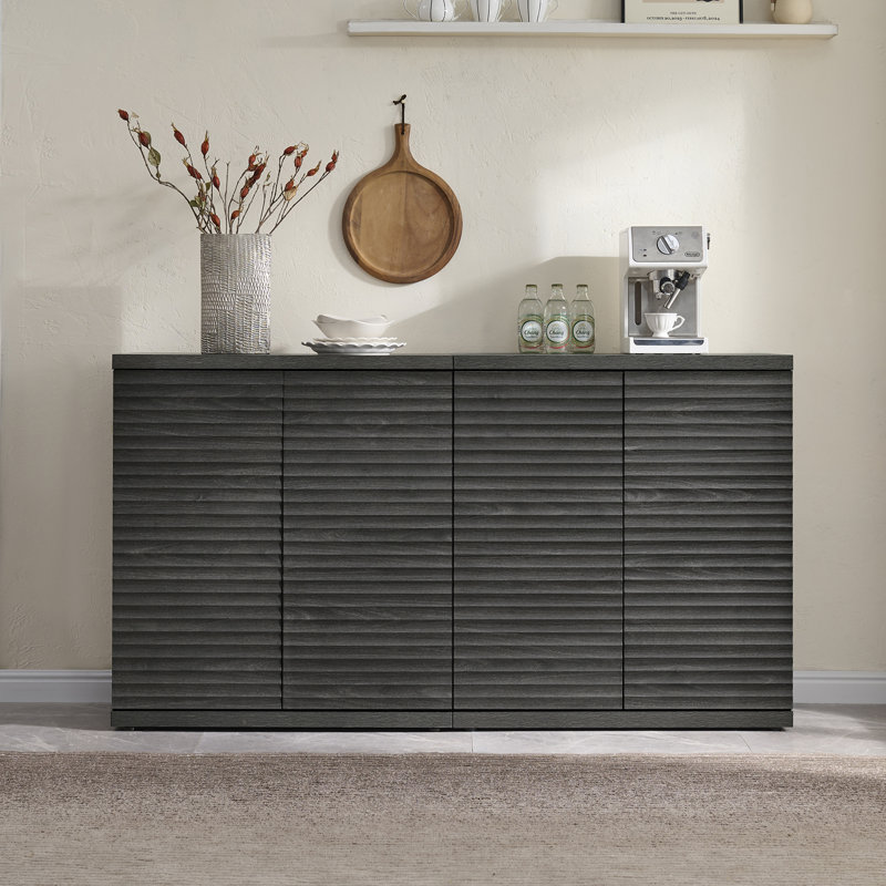 Buffet 30,9 po avec tablettes et portes réglables Cesiro, Aulne gris foncé, 2