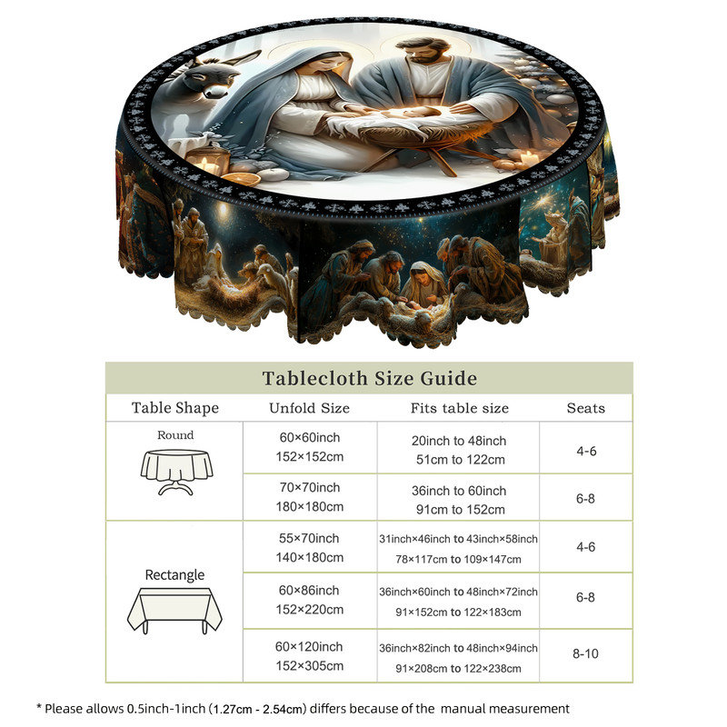 Luxury Durable Christmas Jesus-Patterned Style Washable and Wipeable Polyester Tablecloth, 70.8" L x 55.12" W