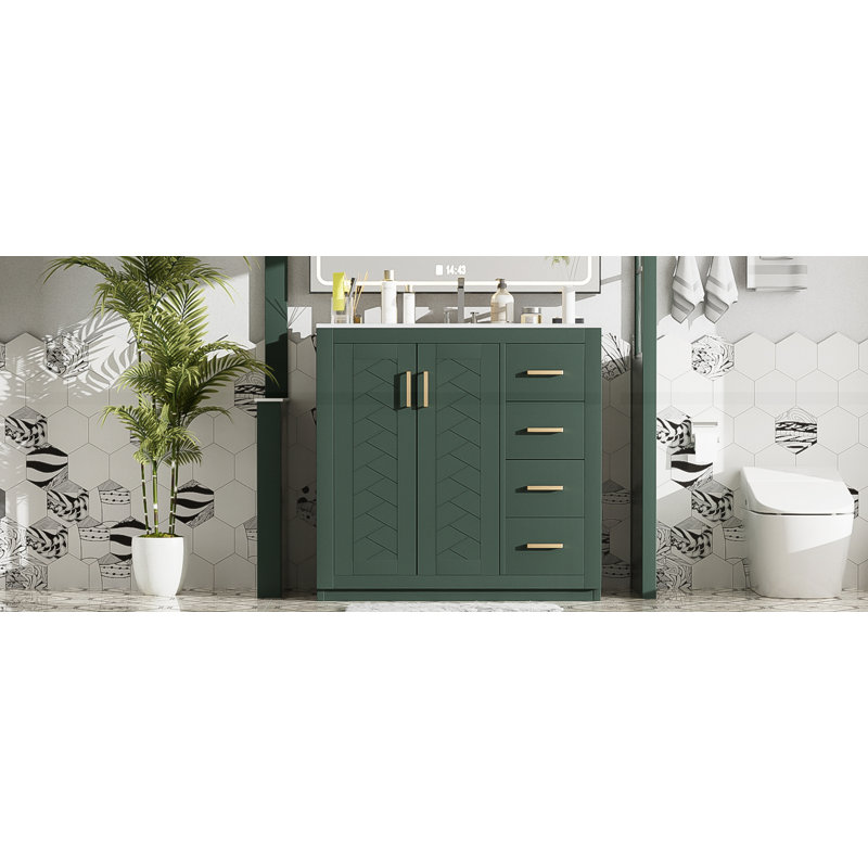 36" Bathroom Vanity with Ceramic Sink Combo, Green