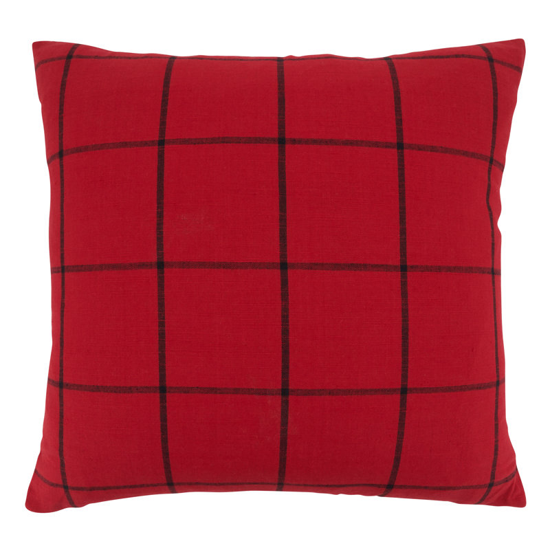 Saro 20" Square White and Gray Plaid Throw Pillow with Down Filling