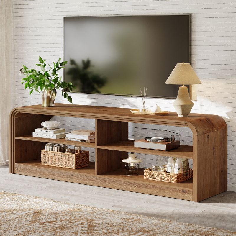 Meuble télé en bois massif, console de 63 po de long avec rangement pour téléviseurs de 55/60/65/75 po, meuble audio-vidéo pour maison de campagne, brun rustique