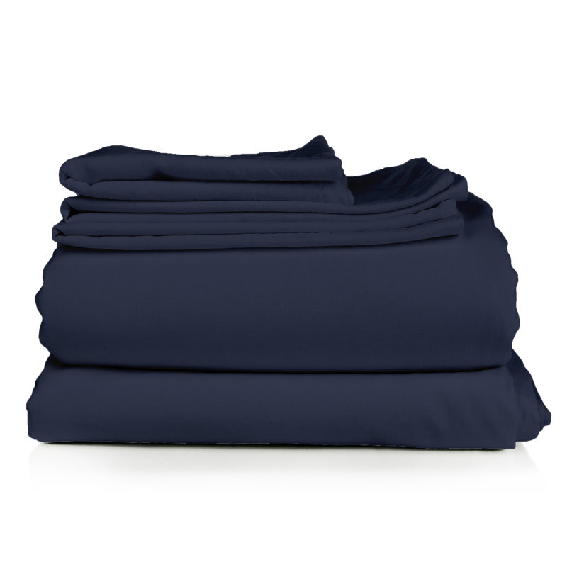Ensemble de draps en micro-fibre, Bleu marine, Ensemble de draps pour grand lit + un drap-housse 