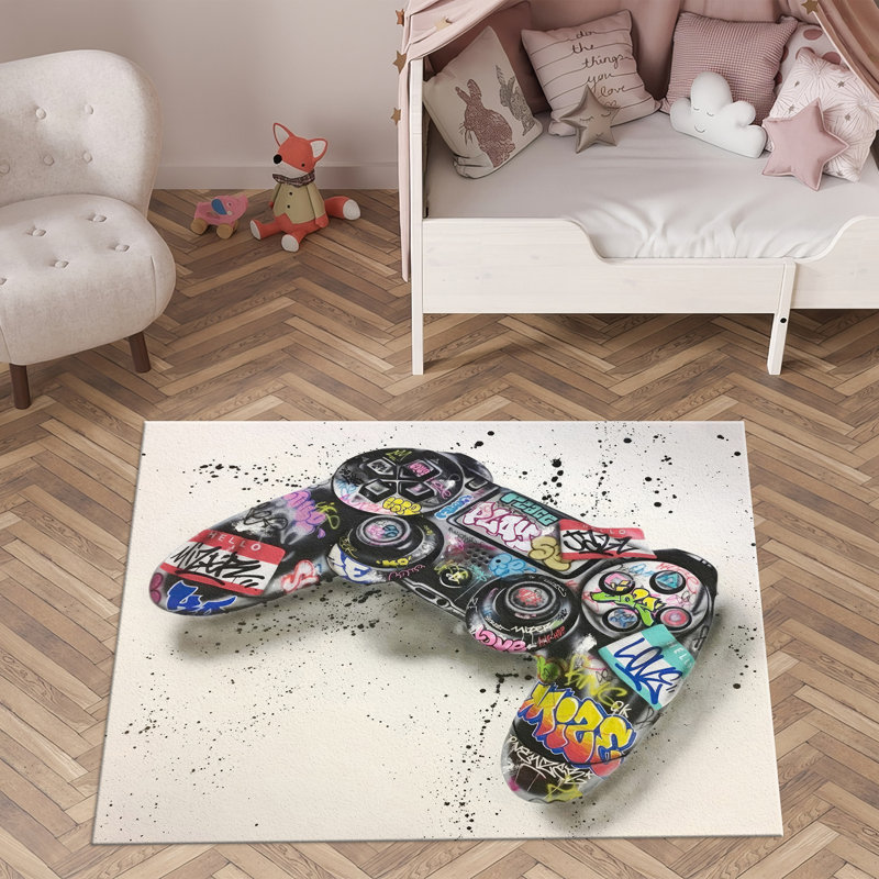 Non-Woven Thin Type Printed Rug with an Intricate Floral and Geometric Design Perfect for Enhancing Home Decor, Square 1'