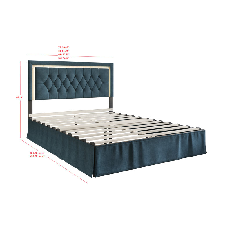 Epworth Upholstered Platform Bed, Denim Blue, King