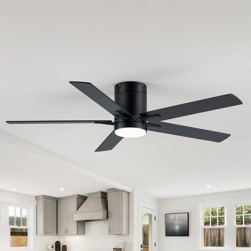 Jayceyon 52'' Large Flush Mount Ceiling Fan With Led Lights and Remote, Quiet Reversible DC Motor, 5 wood Blades Low Profile, Timer, for Indoor/Covered Outdoor Use